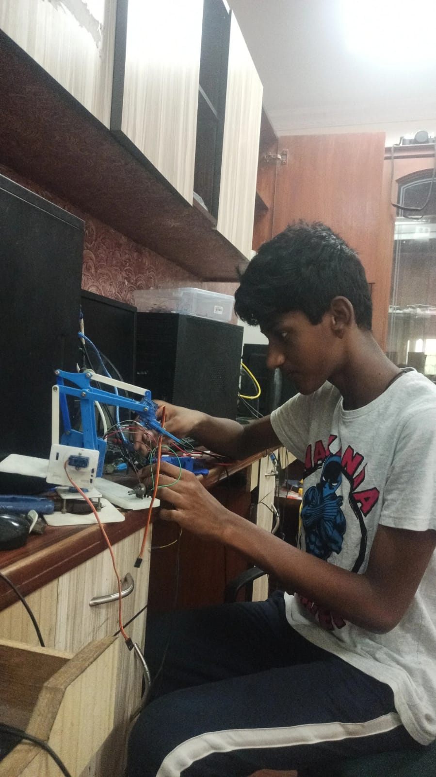 Student working on electronics